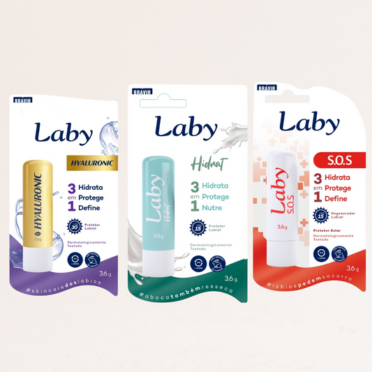 Kit 3x Skin Care Labial Hidrat, Hyaluronic e SOS