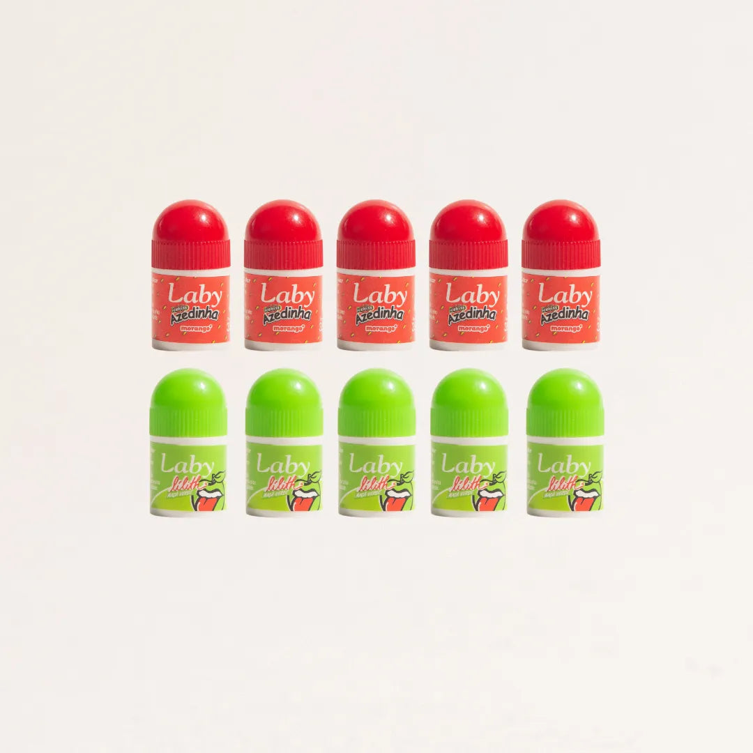 Kit 10x Lip Balm - 5x Azedinha Morango e 5x Lilith Maça Verde