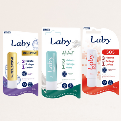 Kit 3x Skin Care Labial Hidrat, Hyaluronic e SOS