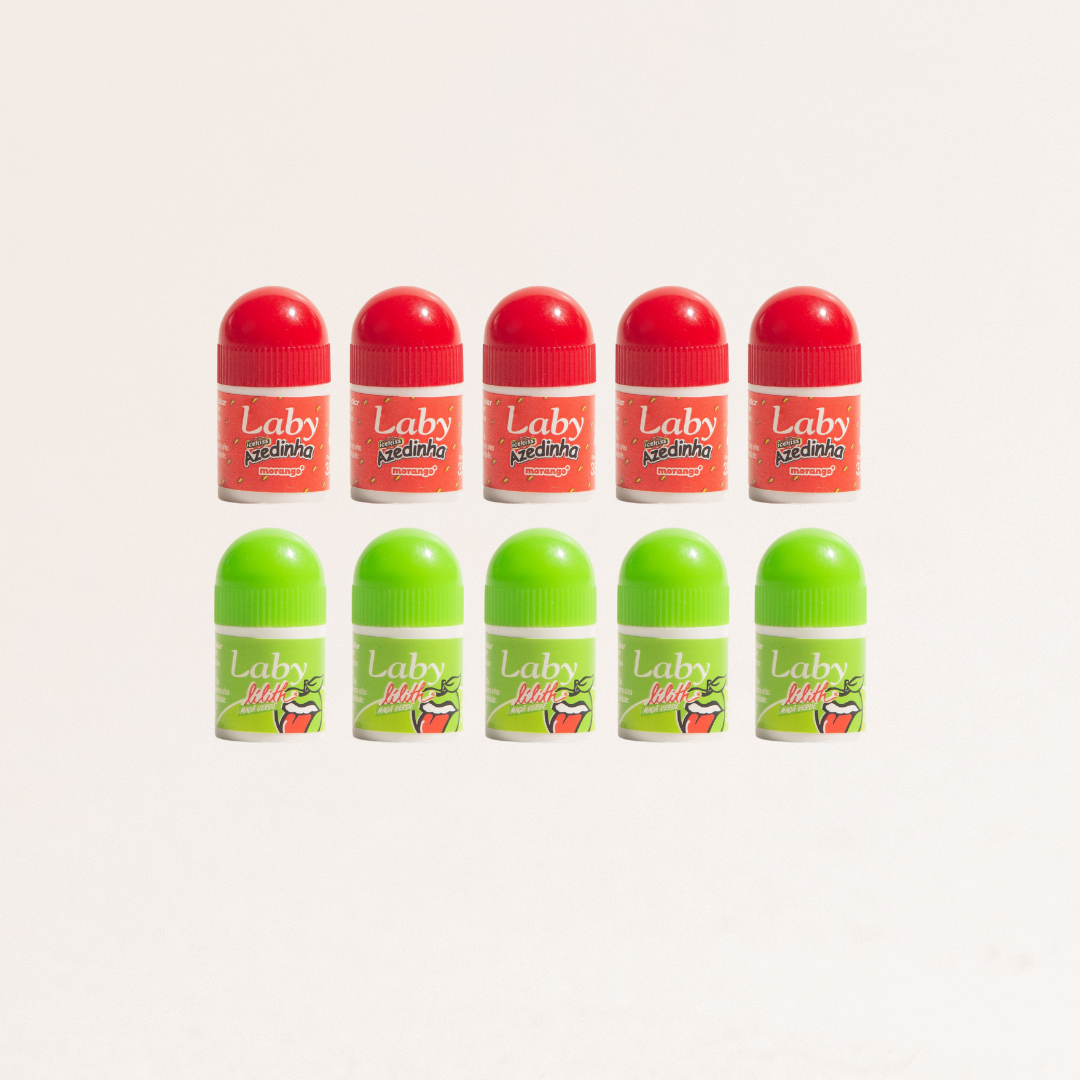 Kit 10x Lip Balm - 5x Azedinha Morango e 5x Lilith Maça Verde
