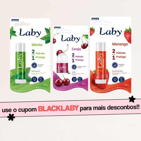 Kit 3x Lip Care Morango, Menta e Cereja