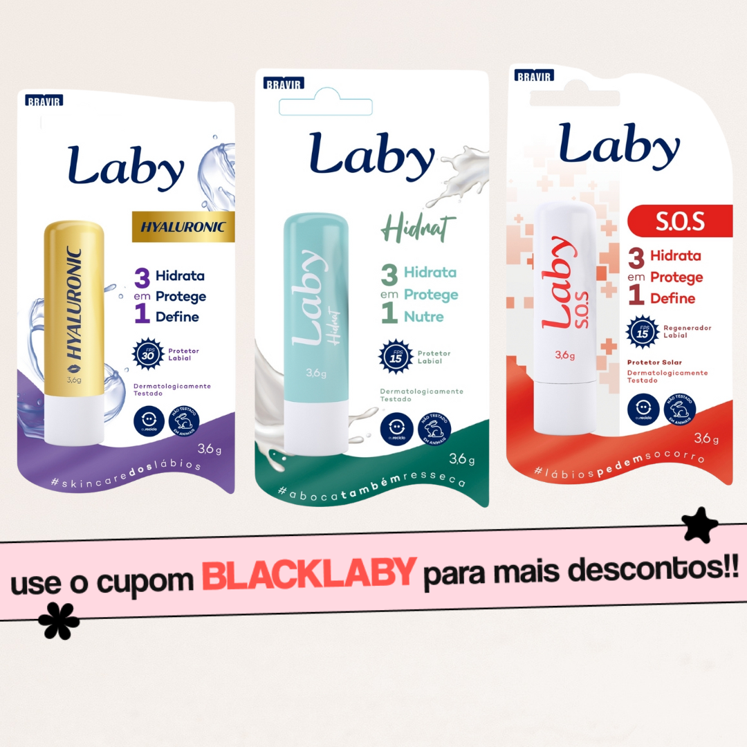 Kit 3x Skin Care Labial Hidrat, Hyaluronic e SOS
